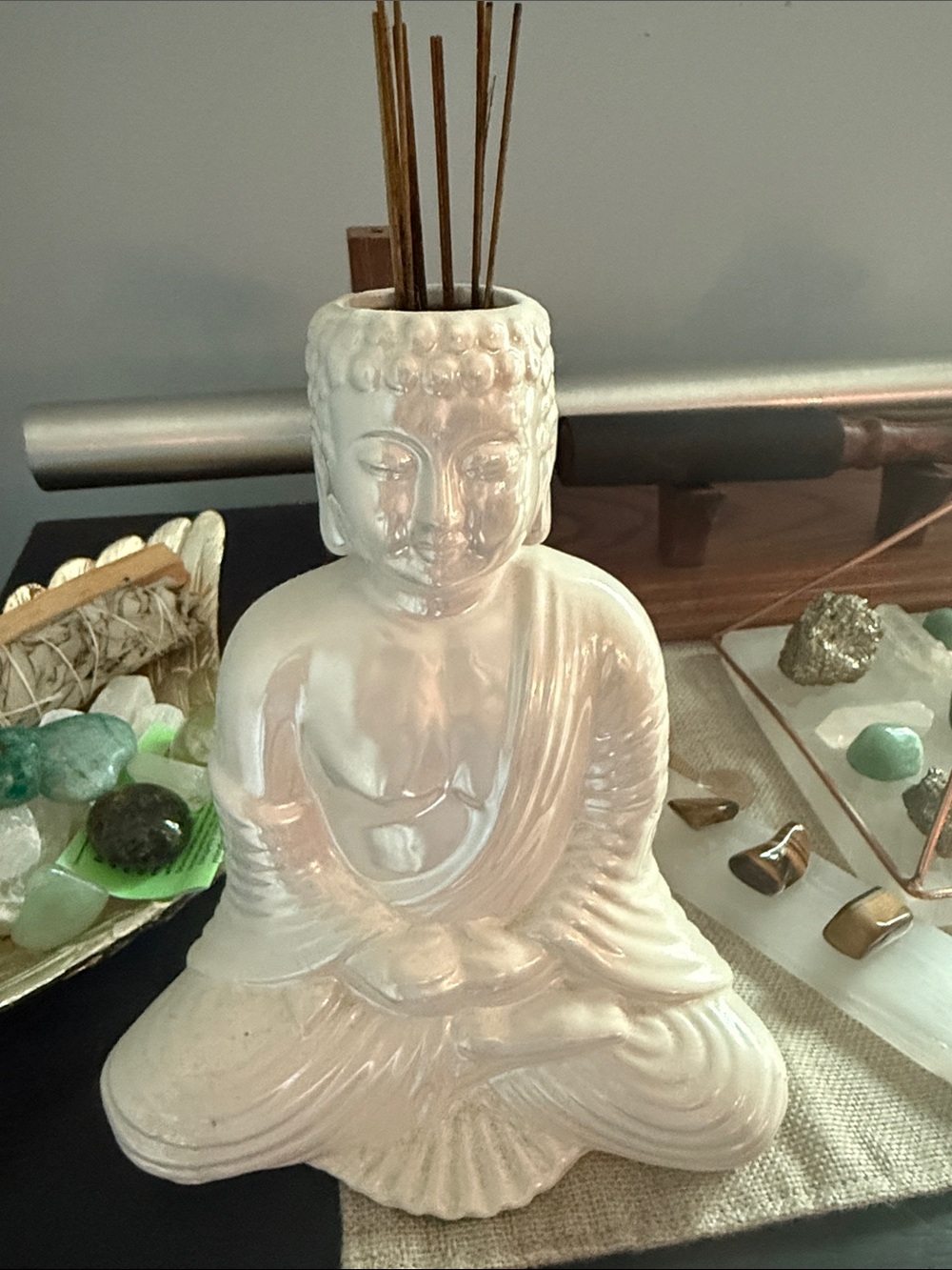 White Glazed Ceramic Meditating Buddha Statue Zen Decor